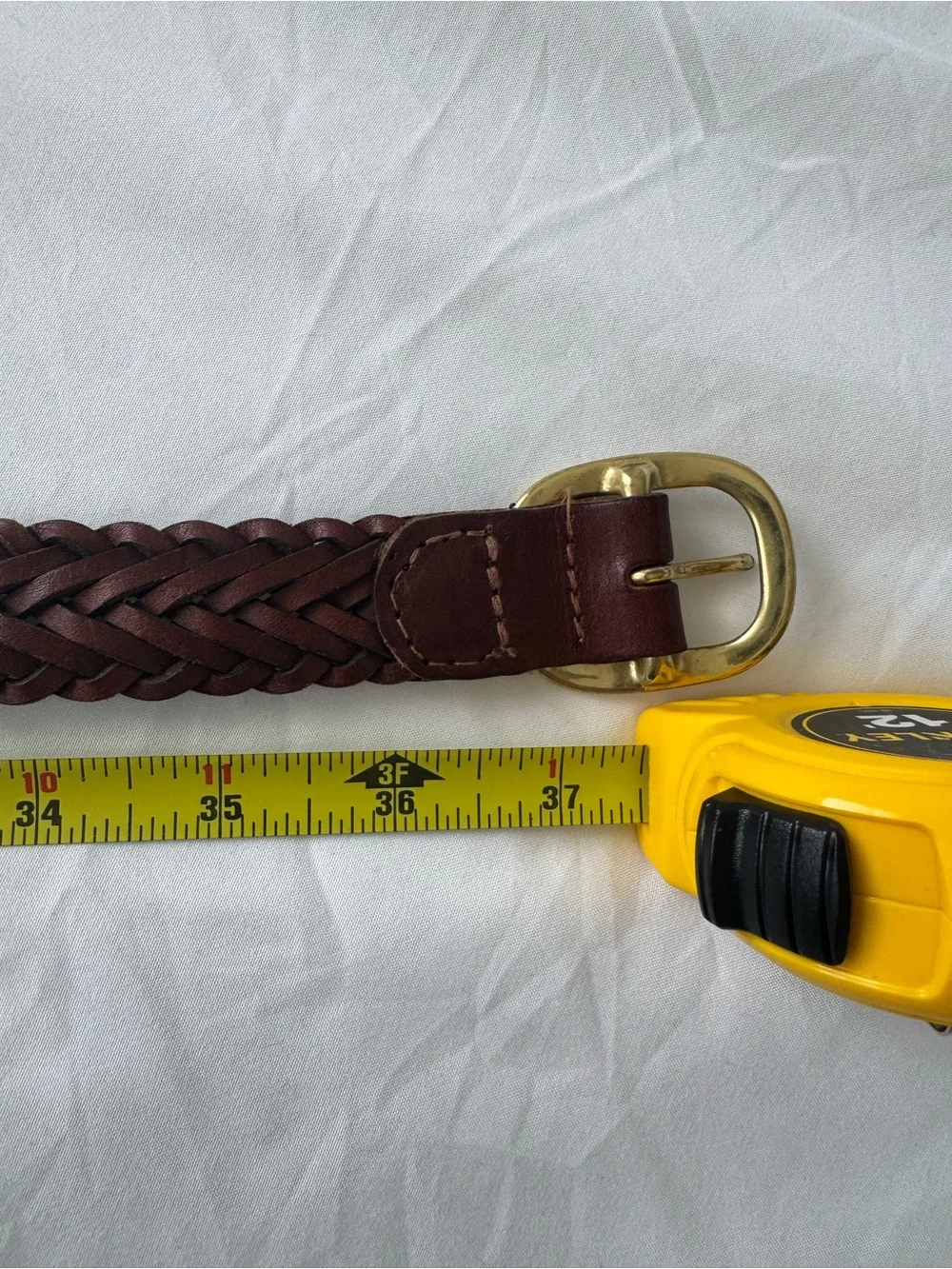 Genuine Leather Braided Belt with Solid Brass Buckle (about 37 in long)